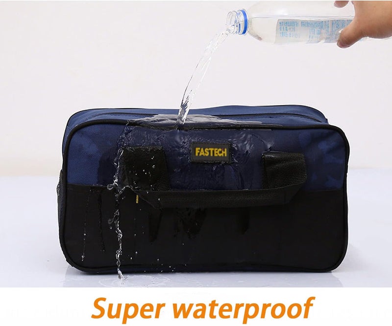 FSATECH 14 Inch Small Tool Tote Bag, Wide Mouth Tool Tote Bag, Waterproof Tool Organizer Bag, Multi-Pockets Wide Mouth Tool Tote For Man/Woman (Blue) - Image 4